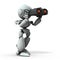 Artificial intelligence robots are looking ahead using binoculars. White background. 3D illustration