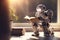 artificial intelligence is self-learning. A robot reads books AI generation
