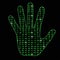 Artificial Intelligence. Silhouette of a man hand palm, inside which binary code. It can illustrate scientific ideas