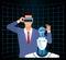 Artificial intelligence technology man with vr glasses and cyborg with human brain