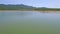 Artificial lake from drone. Nature concept. Aerial video.