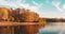 Artificial Lake and Grand Park in Tirana in autumn landscape