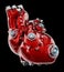 Artificial mechanic red heart isolated on black. 3D illustration