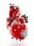 Artificial mechanic red heart isolated on white. 3D illustration