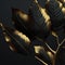 Artificial metallic black and gold colored plant leaf background