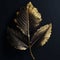 Artificial metallic black and gold colored plant leaf background