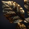 Artificial metallic black and gold colored plant leaf background