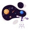 Artificial Space Satellite and Solar System Planets, Space Industry Exploration Concept Themed Vector Illustration