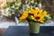 Artificial sunflower in the pot