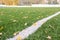 Artificial turf football field with white painted sports markings