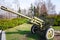 Artillery, green gun, artillery cannon gun ordnance for soldier warrior in the world war in the park