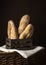 Artisan baguette bread, baking goods in rustic style