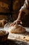 Artisan Baker Preparing Fresh Bread with Flour Dusting. Generative ai