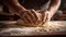 Artisan Baker at Work. Intimate Macro View of Kneading Dough. Generative AI