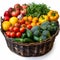 Artisan basket with garden veggies.