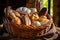 artisan bread loaves in a wicker basket