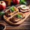 Artisan Multigrain Toast with Chunky Apple Preserve and Fresh Mint on a Carved Wooden Board