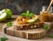 Artisan Multigrain Toast with Chunky Apple Preserve and Fresh Mint on a Carved Wooden Board