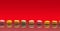 Artisan patisserie heaven concept. Endless horizontal line of macarons, different color and taste. Moody red background