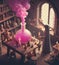 artisan perfume elixir potion maker pharmacist preparing product in medieval steampunk laboratory