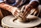 Artisan potter creating clay pieces. Traditional crafts. Handmade. AI generated