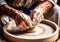 Artisan potter creating clay pieces. Traditional crafts. Handmade. AI generated