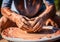 Artisan potter creating clay pieces. Traditional crafts. Handmade. AI generated