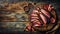 Artisan Smoked Bacon Slices on Rustic Wooden Background, AI Generated