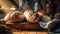 Artisanal Bread Loaves with Seeds and Nuts on Rustic Breadboard