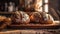 Artisanal Bread Loaves with Seeds and Nuts on Rustic Breadboard