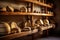 artisanal cheese aging on wooden shelves