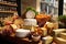 artisanal cheese shop display with assorted cheese types