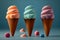 Artisanal Ice Cream Cones - Trio of Unique Flavors in Vibrant Food Photography