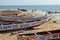 Artisanal wooden fishing boats pirogues in the village of Ngaparou, Petite CÃ´te, Senegal