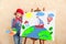 Artist child painting the picture on canvas