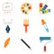 Artist design concept set with art tools and materials flat icons isolated