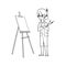 An Artist holding paint brushes and Easel, canvas for painting,