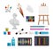 Artist items flat vector illustrations set