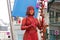 Artist lady in red during world championships living statues in Arnhem