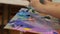 Artist mixes paint on the palette, Art brush mixed paint on the palette, artist brush mix color oil painting on palette