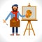 Artist painter at work easel palette flat concept vector template