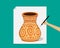 Artist painting ancient pottery on paper, vector