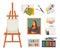 Artist painting materials and creative art picture drawing tools vector flat icons