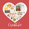 Artist painting tools and artistic materials icons set in heart shape.