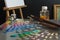 Artist\'s paint palette and workspace.
