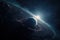 an artist\\\'s rendering of a planet with rings around it in the outer planets sky, with a star in the