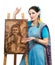 Artist showing pyrography painting Prosperity on the easel