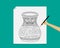 Artist sketching pottery on white paper, vector