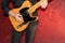 Artist with a Telecaster natural electric guitar