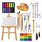 Artist tools vector watercolor with paintbrushes palette and color paints for artwork in art studio illustration